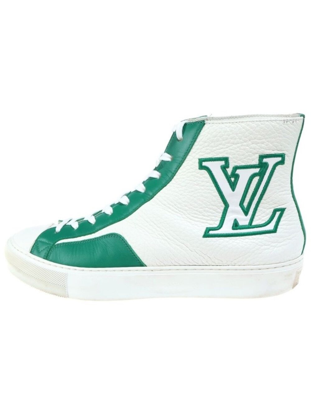 Louis Vuitton Tattoo Line LV Embroidery Leather High Top Sneakers White Green